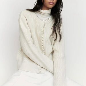 NWT Bead-Embellished Rib-Knit Cardigan M